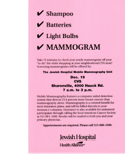 Jewish Hospital Mobile Mammography CVS bag insert