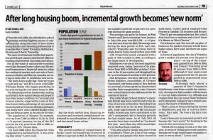 Business Courier, Oct. 2011: "After long housing boom, incremental growth becomes 'new norm'"