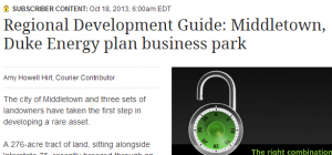 Business Courier, Oct. 2013: "Middletown, Duke Energy plan business park"